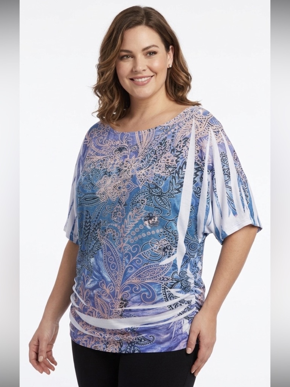Bellezza Floral Multicolor Blue Blouse 1X Plus Size